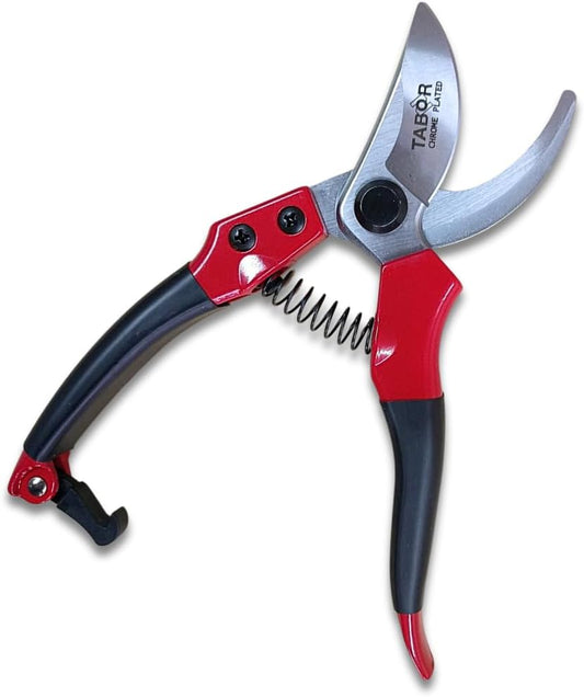 TABOR TOOLS S821A Bypass Pruning Shears for Small to Medium Hands, Chrome Plated Blades with 3/4 Inch Cut Capacity, Professional Hand Pruner, Garden Secateurs & Clippers with Safety Lock